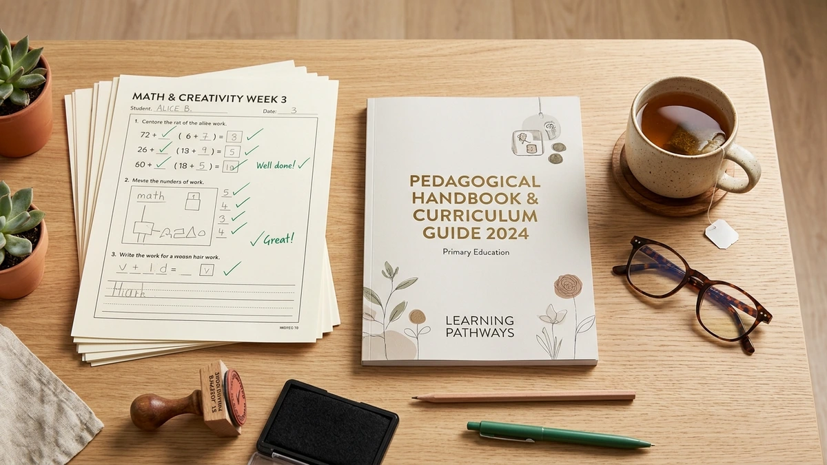 Stanowisko pracy metodyka edukacji wczesnoszkolnej z podręcznikiem programowym MEN i arkuszami A4